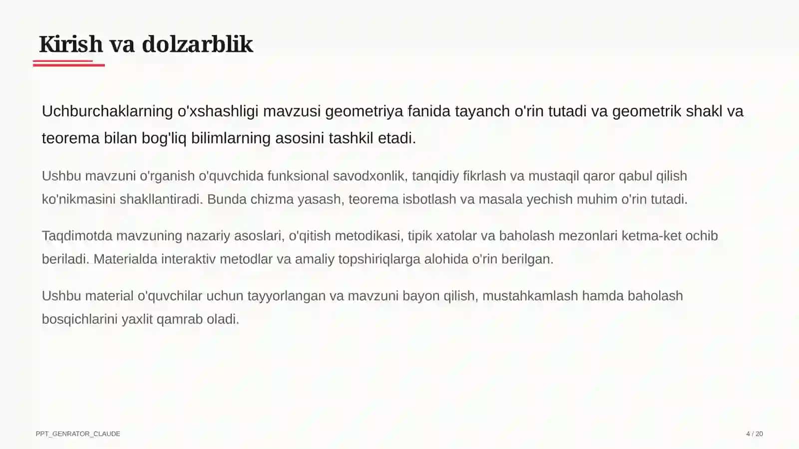 Uchburchaklarning o'xshashligi (8-sinf) 4