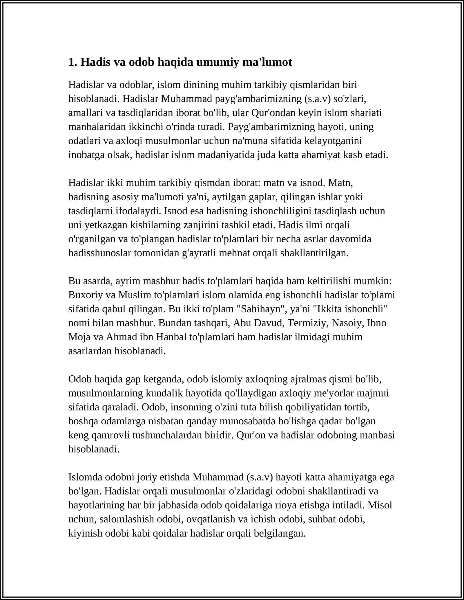 BUXORIYNING “AL-ADAB AL-MUFRAD” ASARINI KONSPEKTLASHTIRISH VA ESSE TAYYORLASH 4