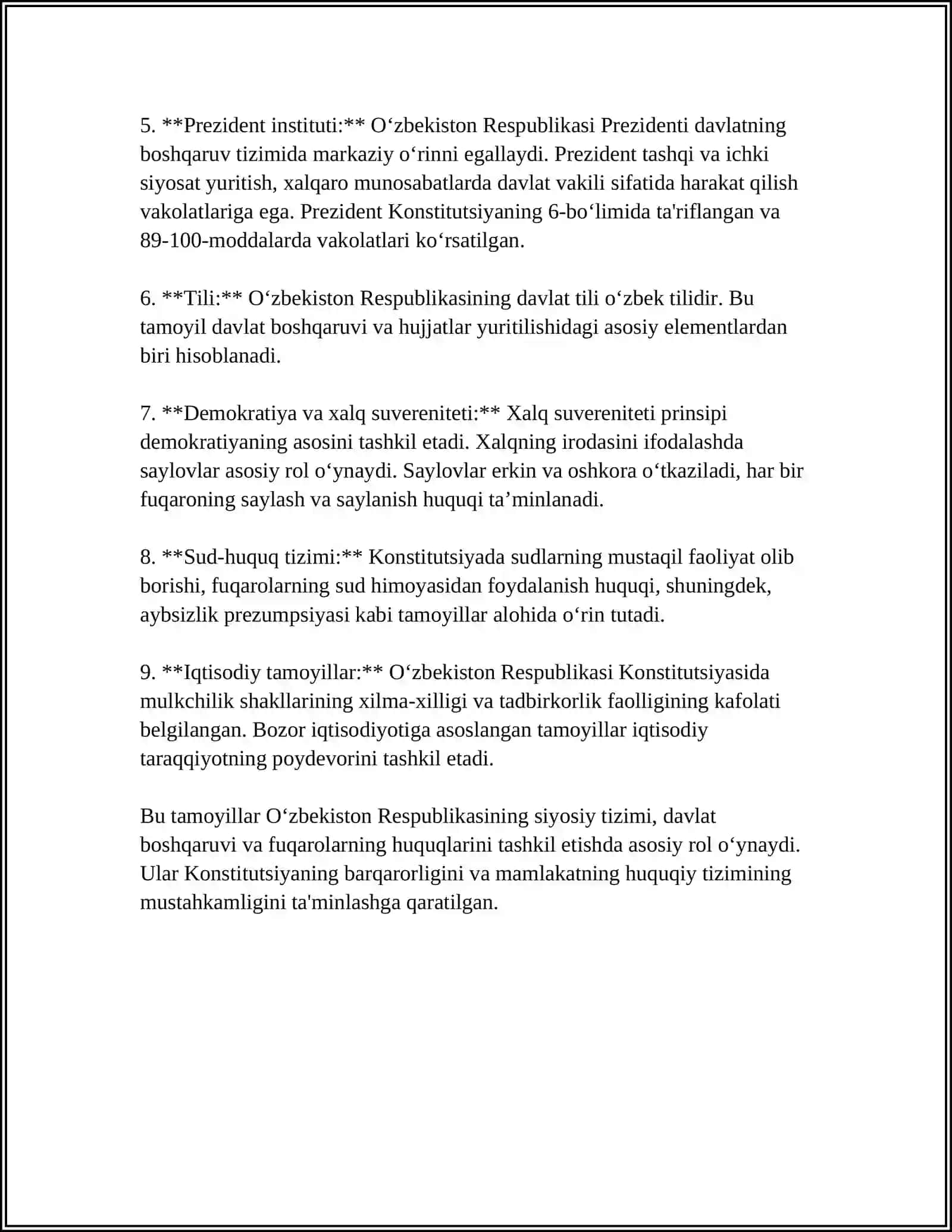 Oʻzbekiston Respublikasi Konstitutsiyaviy tamoyillari 4