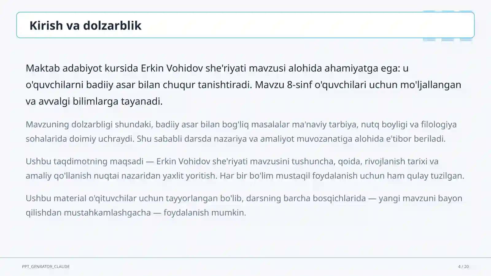 Erkin Vohidov she'riyati (8-sinf) 4