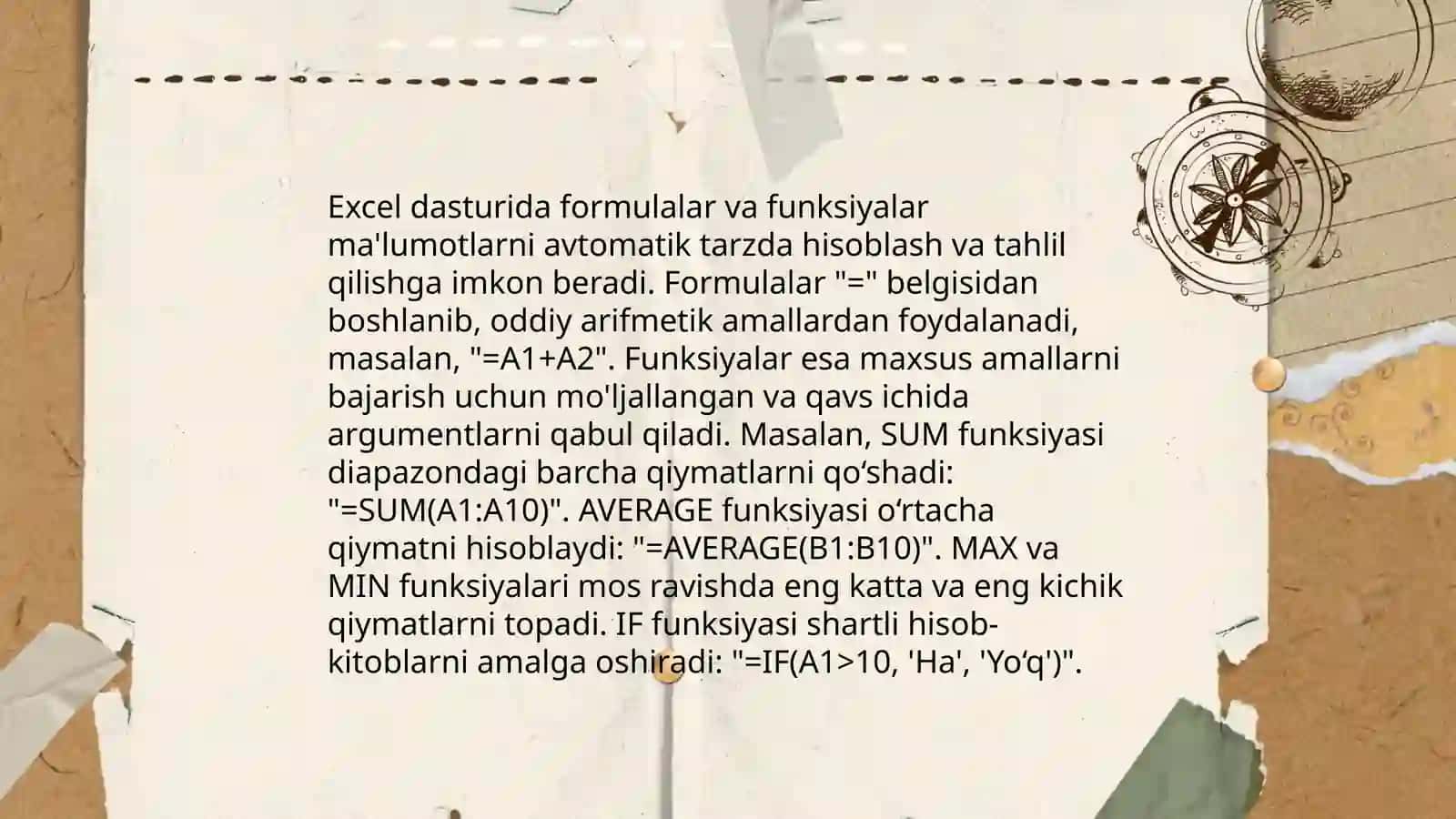Excel dasturida funksiyalardan foydalanib murakkab hisobotlar tashkil qilish 4