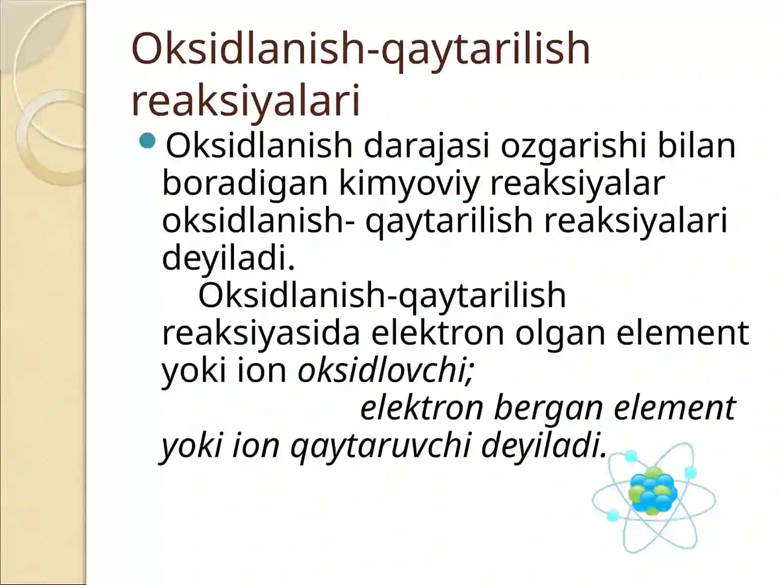 11-sinflarda oksidlanish-qaytarilish reaksiyalarini yarimtareaksiya usulibilantenglashtirish mavzusida taqdimoti 4