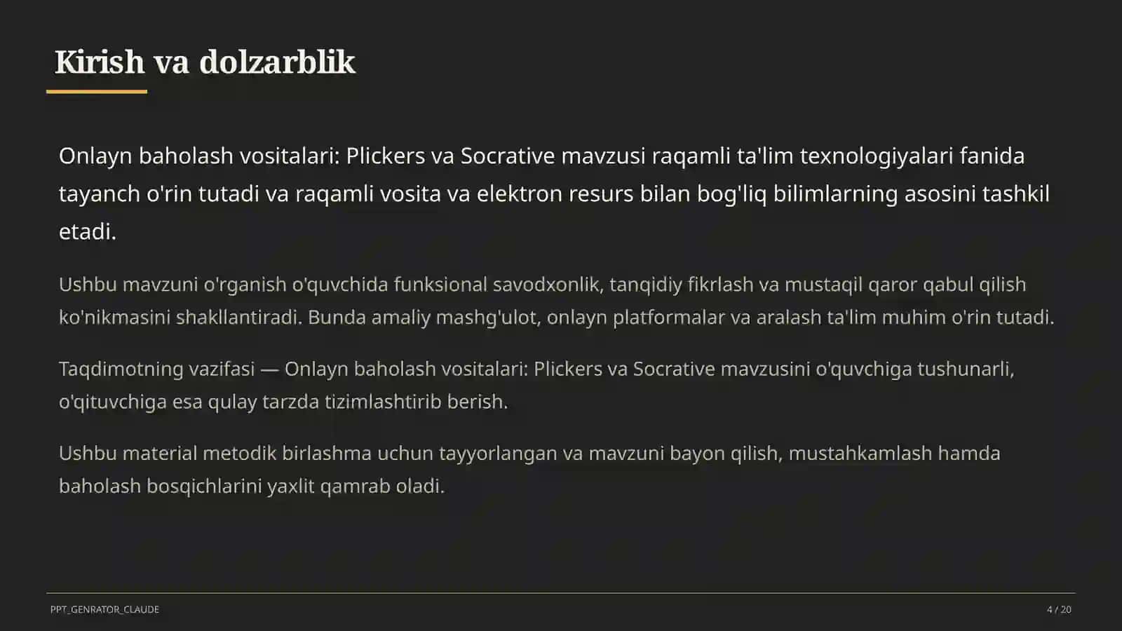 Onlayn baholash vositalari: Plickers va Socrative 4