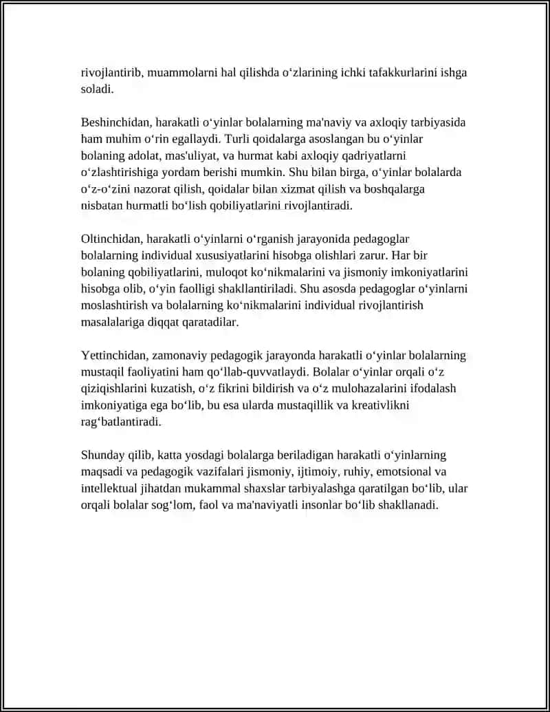 KATTA YOSHDAGI BOLALARGA BERILADIGAN HARAKATLI O'YINLARNI O'RGATISH 4
