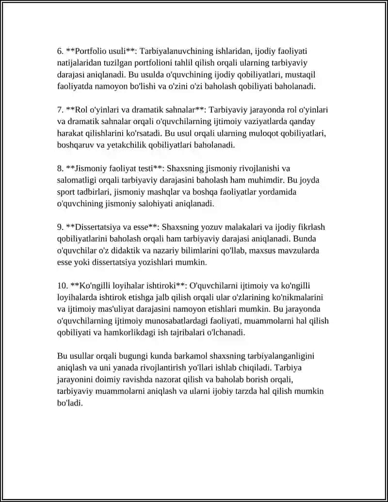 HOZIRGI KUNDA BARKAMOL SHAXSNI TARBIYALASH DIAGNOSTIKASI,TARBIYA KORGANLIGINI ANIQLASH 4