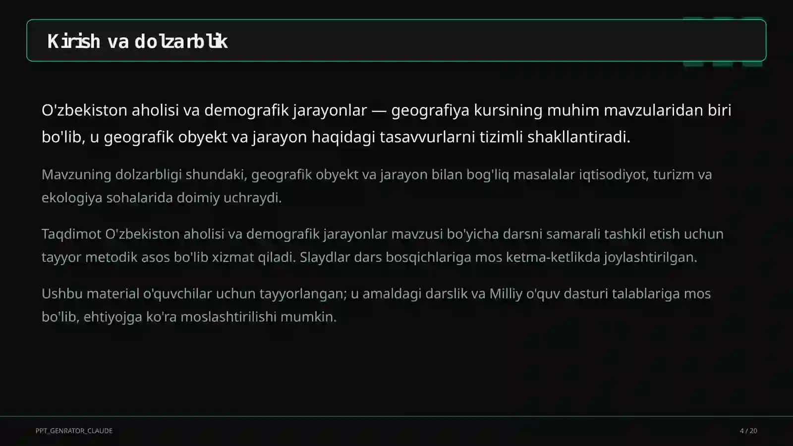 O'zbekiston aholisi va demografik jarayonlar (9-sinf) 4