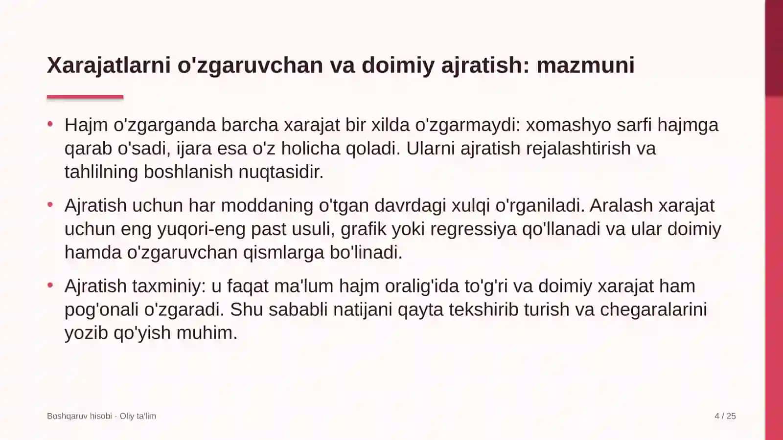 shisha sanoatida xarajatlarni o'zgaruvchan va doimiy qismlarga ajratish 2983 4
