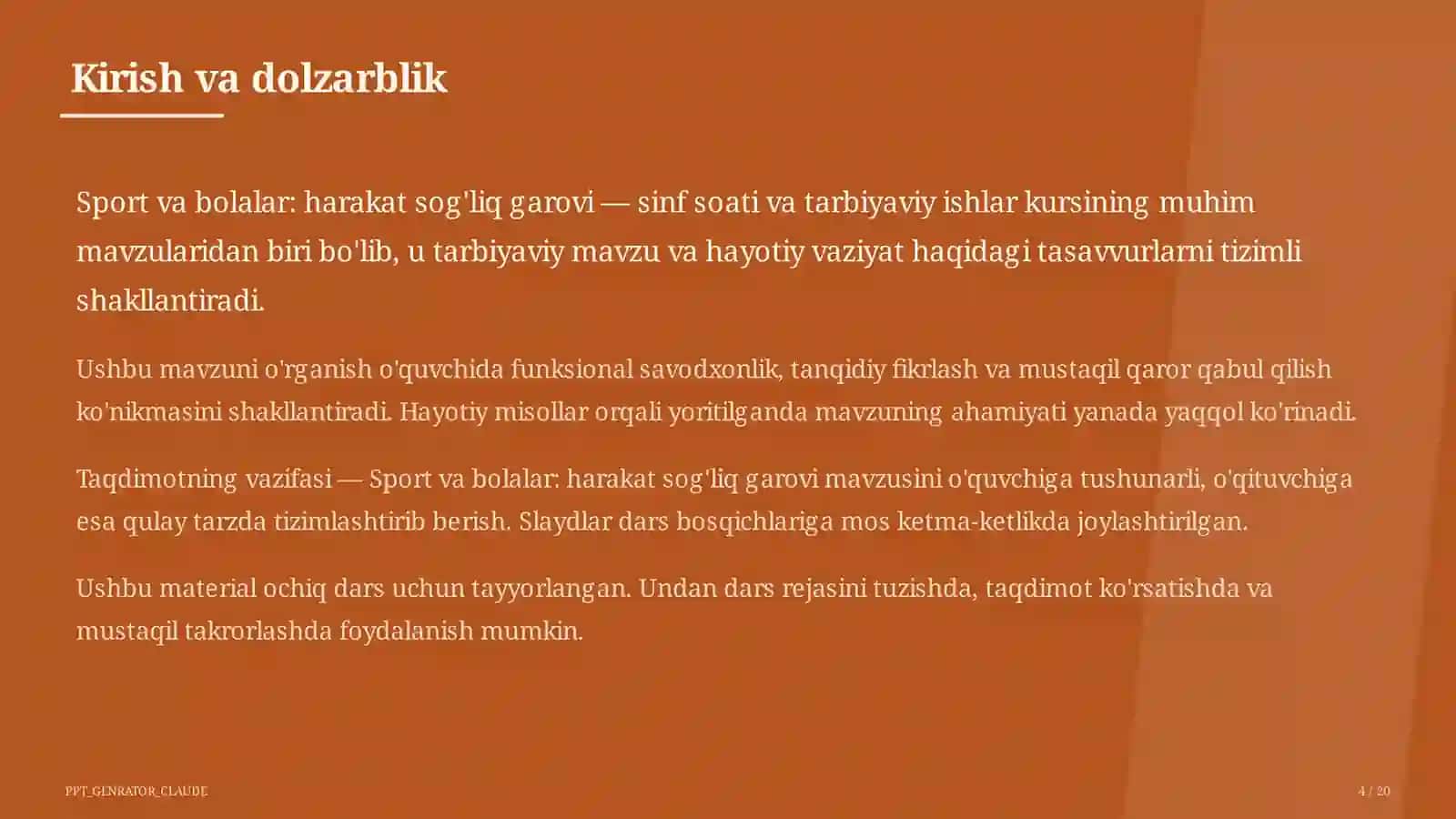 Sinf soati va tarbiyaviy tadbirlar (1–11) — ochiq dars uchun 4