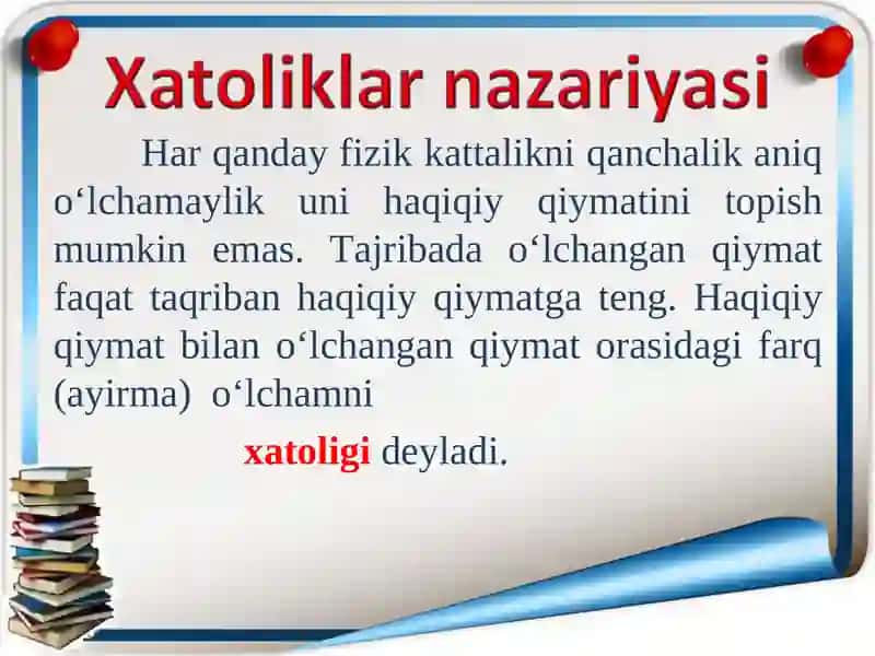 FIZIK PARAMETRLARNI O‘LCHASHDA YO‘L QO‘YILADIGAN XATOLIKLARNI HISOBLASH NAZARIYASI 4