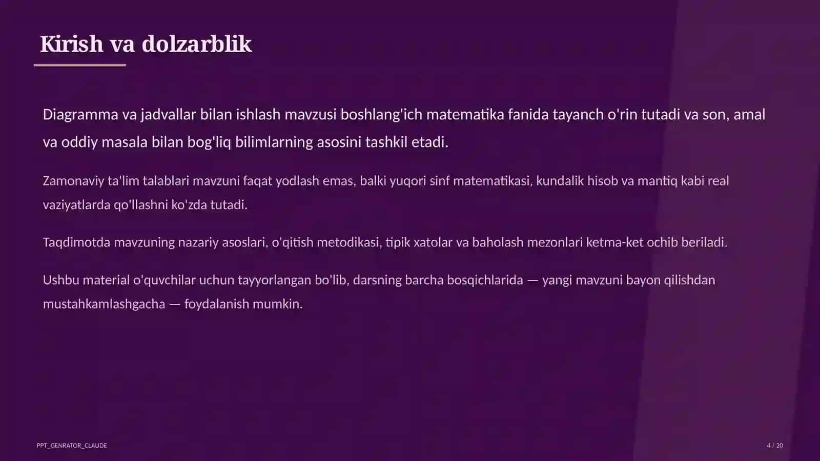 Diagramma va jadvallar bilan ishlash (4-sinf) 4