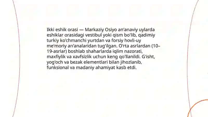 IKKI ESHIK ORASI haqida 4