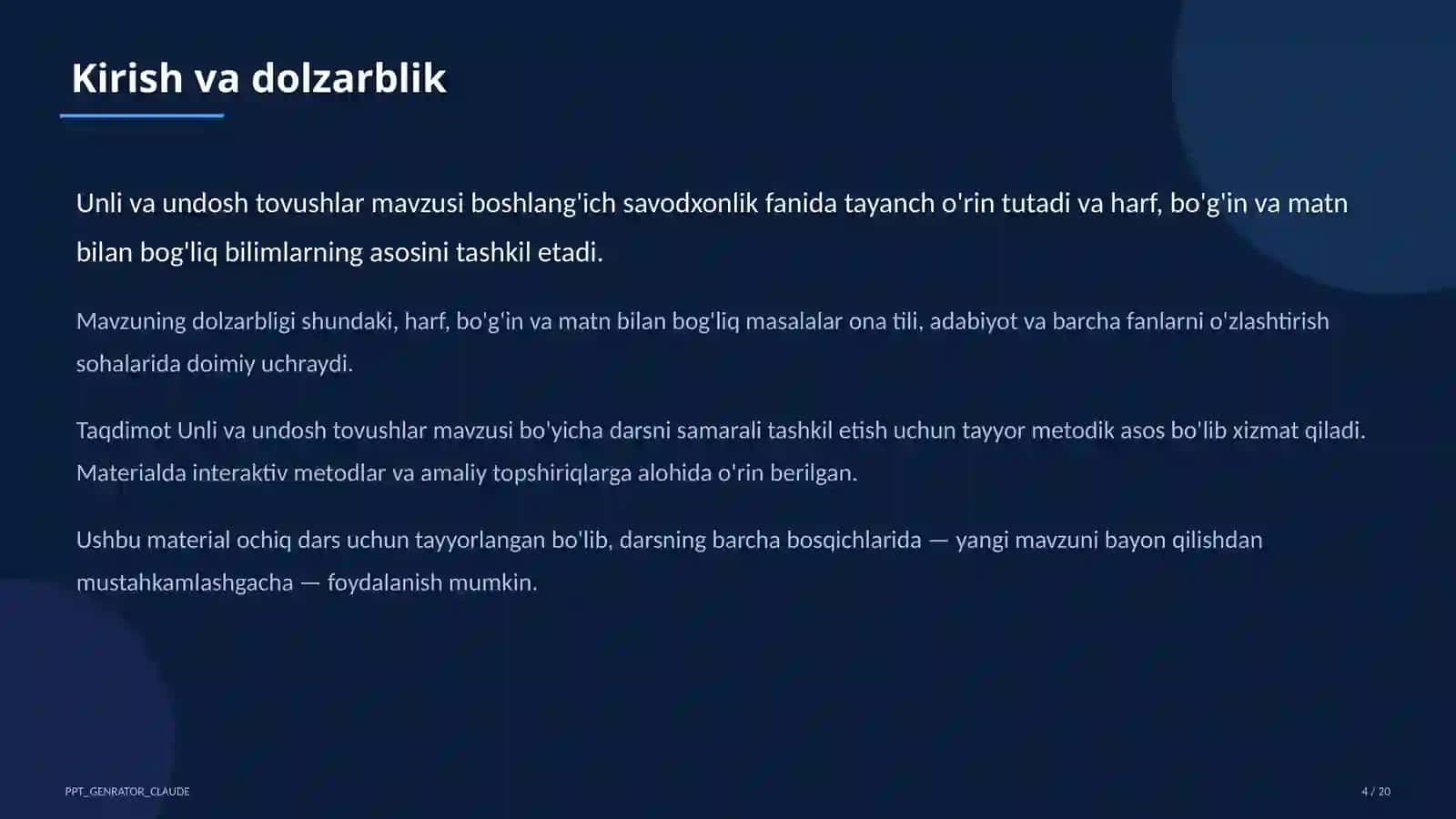 Unli va undosh tovushlar (1-sinf) 4