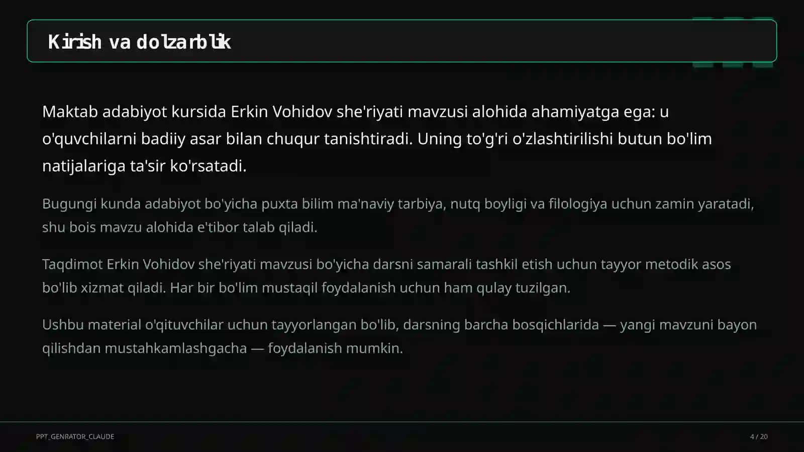 Erkin Vohidov she'riyati (8-sinf) 4