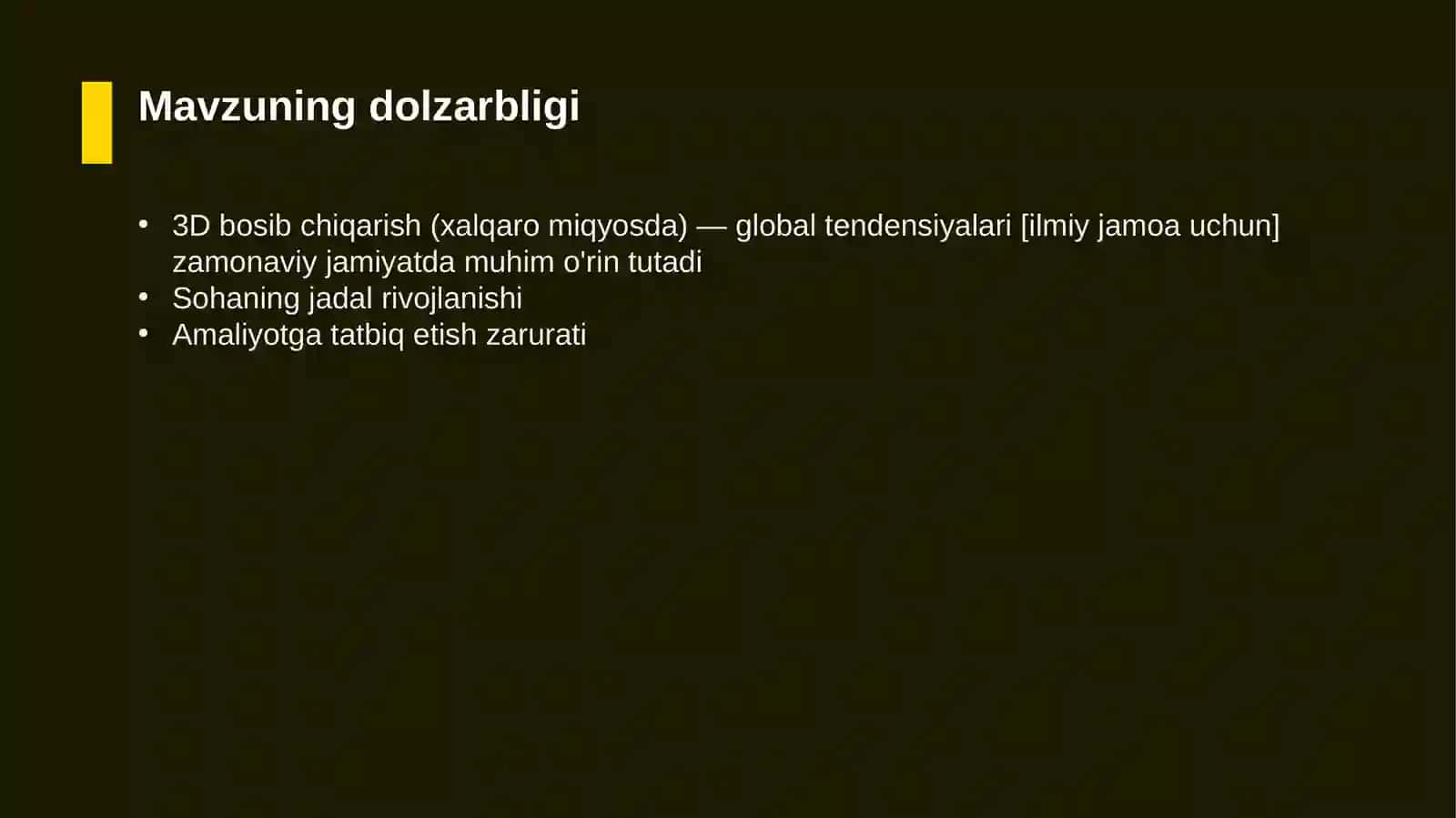 3D bosib chiqarish (xalqaro miqyosda) — global tendensiyalari [ilmiy jamoa uchun] 4
