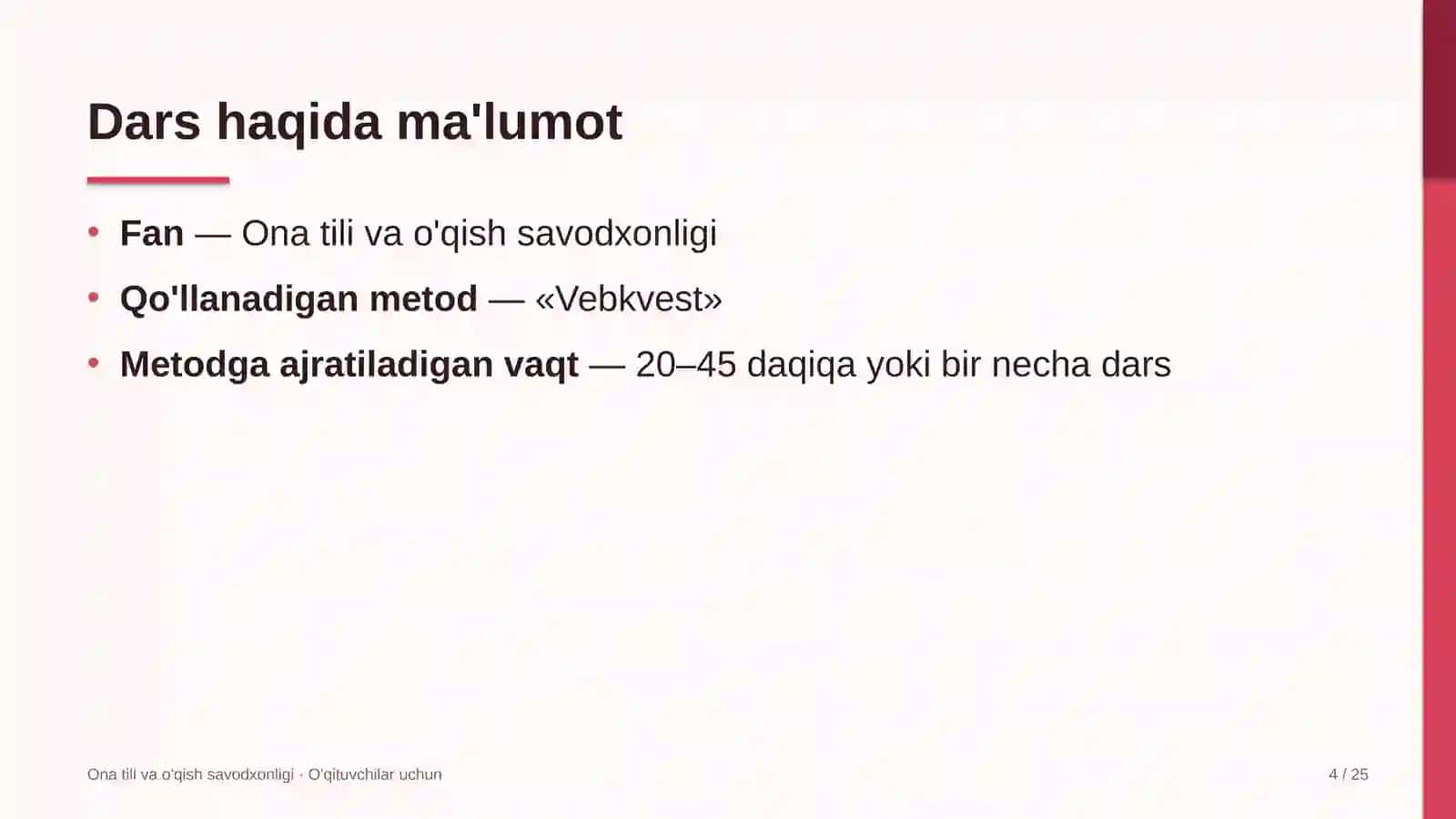 ona tili va o'qish savodxonligi darslarida vebkvest metodidan foydalanish 4116 4