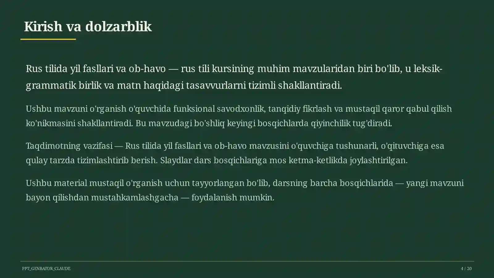 Rus tilida yil fasllari va ob-havo (4-sinf) 4