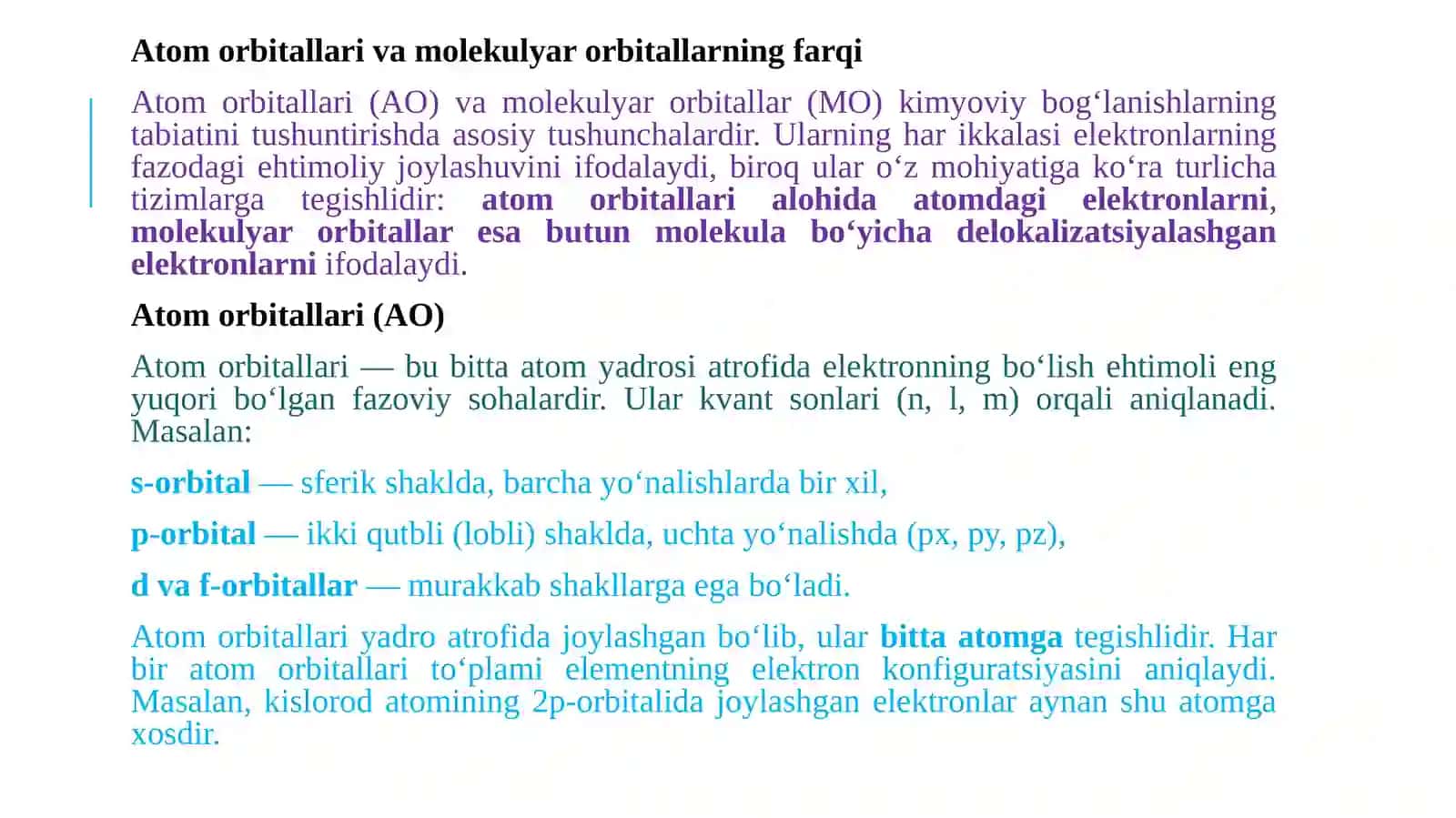 Molekulyarorbitallarusuli.Geteroyadrolimolekulalarningtuzilishinio’rganish 4