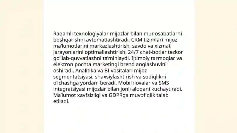 Tadbirkorlikda mijozlar bilan munosabatni boshqarish samaradorligi 4