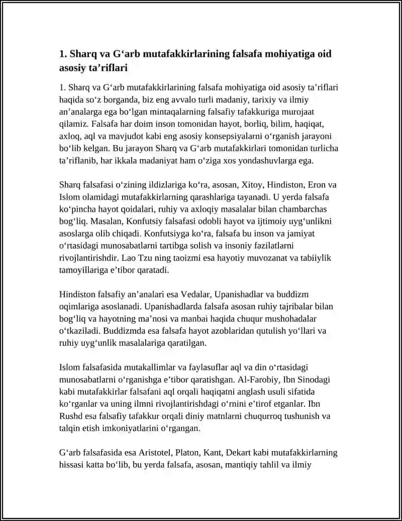FALSAFANING MOHIYATIGA OID SHARQ VA GʻARB MUTAFAKKIRLARI TARIFLARINI TASNIFLASH 4