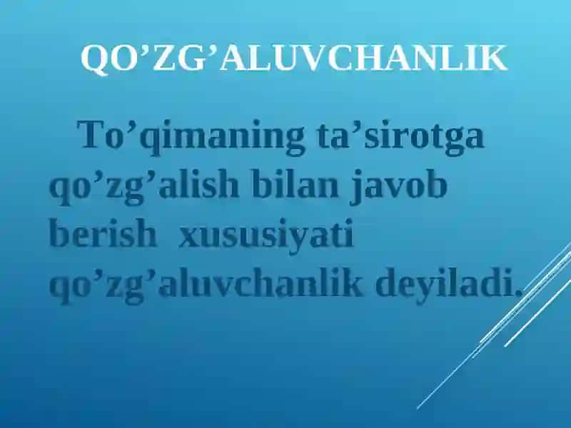 FIZIOLOGIYAGA KIRISH. QO`ZG`ALUVCHAN TO`QIMALARDA BIOELEKTRIK HODISALAR 4