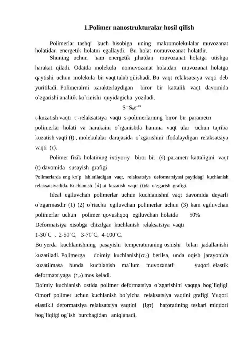 Polimer nanostrukturalar hosil bo’lishi va ularning fizik xossalari 4