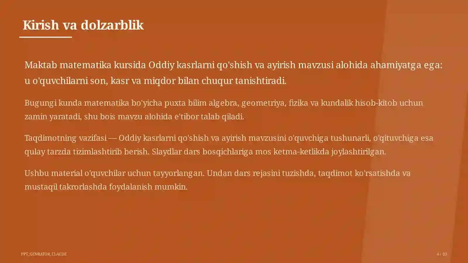 Oddiy kasrlarni qo'shish va ayirish (5-sinf) 4