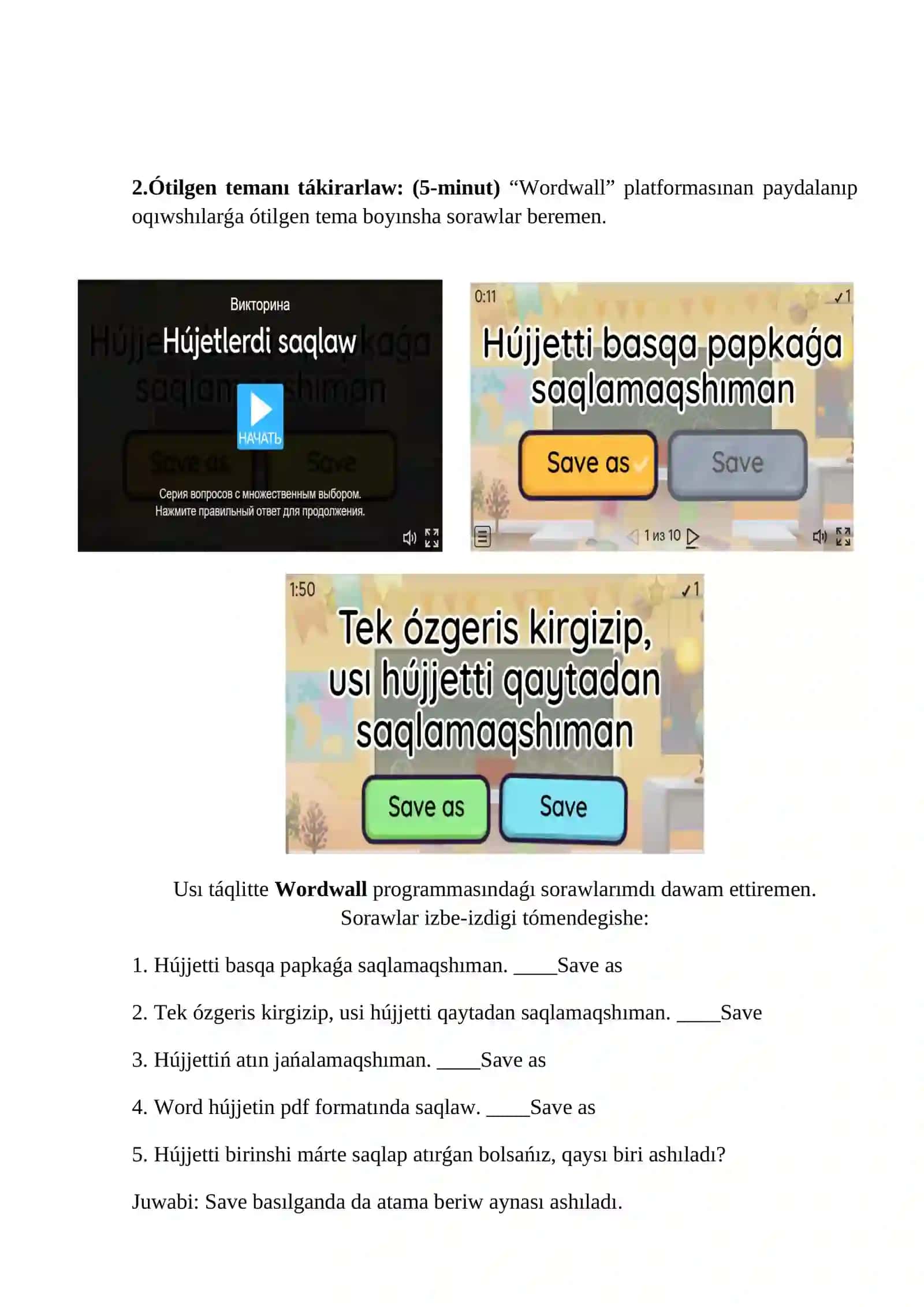 Dars ishlanma Hújjetke sáykes at beriw 4