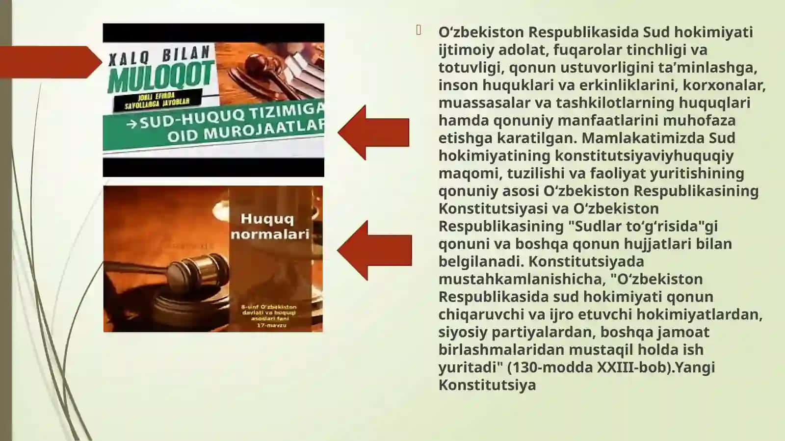 Sud hokimiyati , tizimi , vazifalari , vakolatlari saylanadigan  va tayinladigan sudyalar 4
