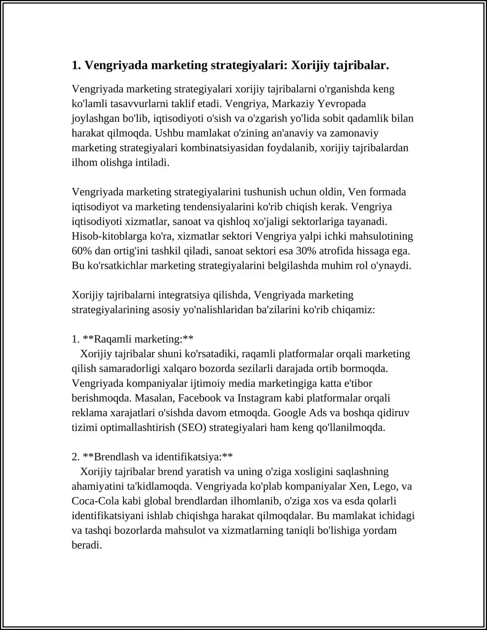 Vengriyada MARKETINGNING XORIJIY TAJRIBASI VA UNDAN OʼZBEKISTONDA IJODIY FOYDALANISH IMKONIYATI 4