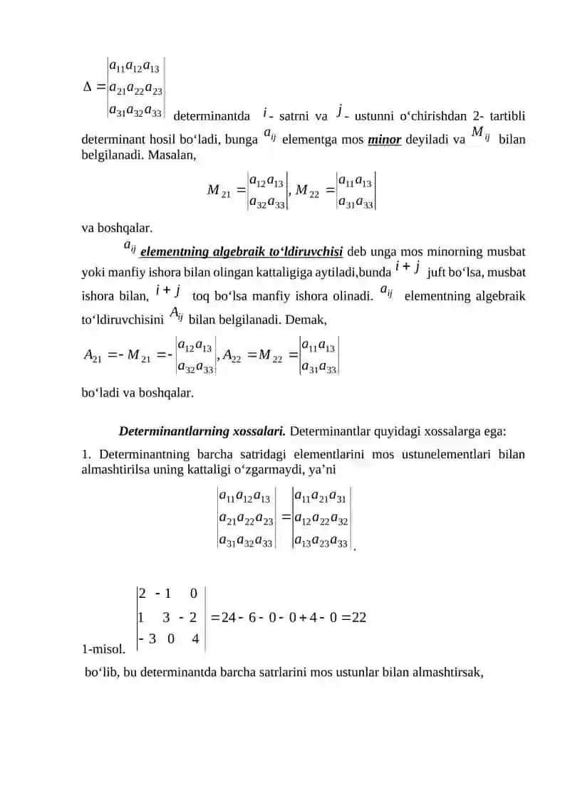 2 Mavzu: Determinantlar va ularning xossalari 4