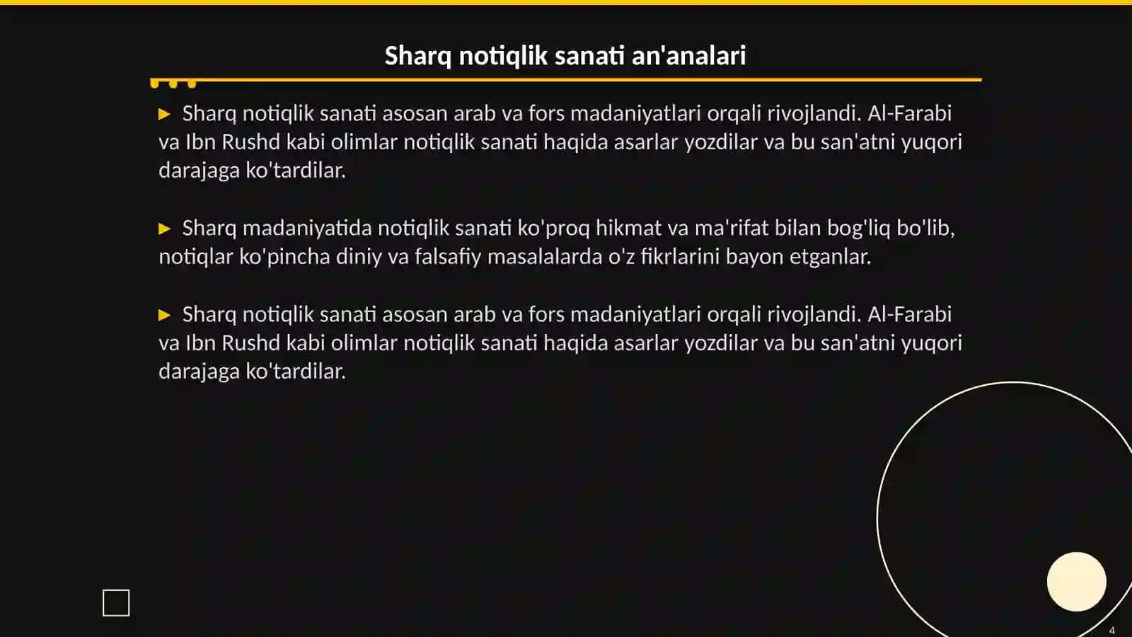 G’arb va sharq madaniyati tarixida notiqlik sanatining o’rni 4