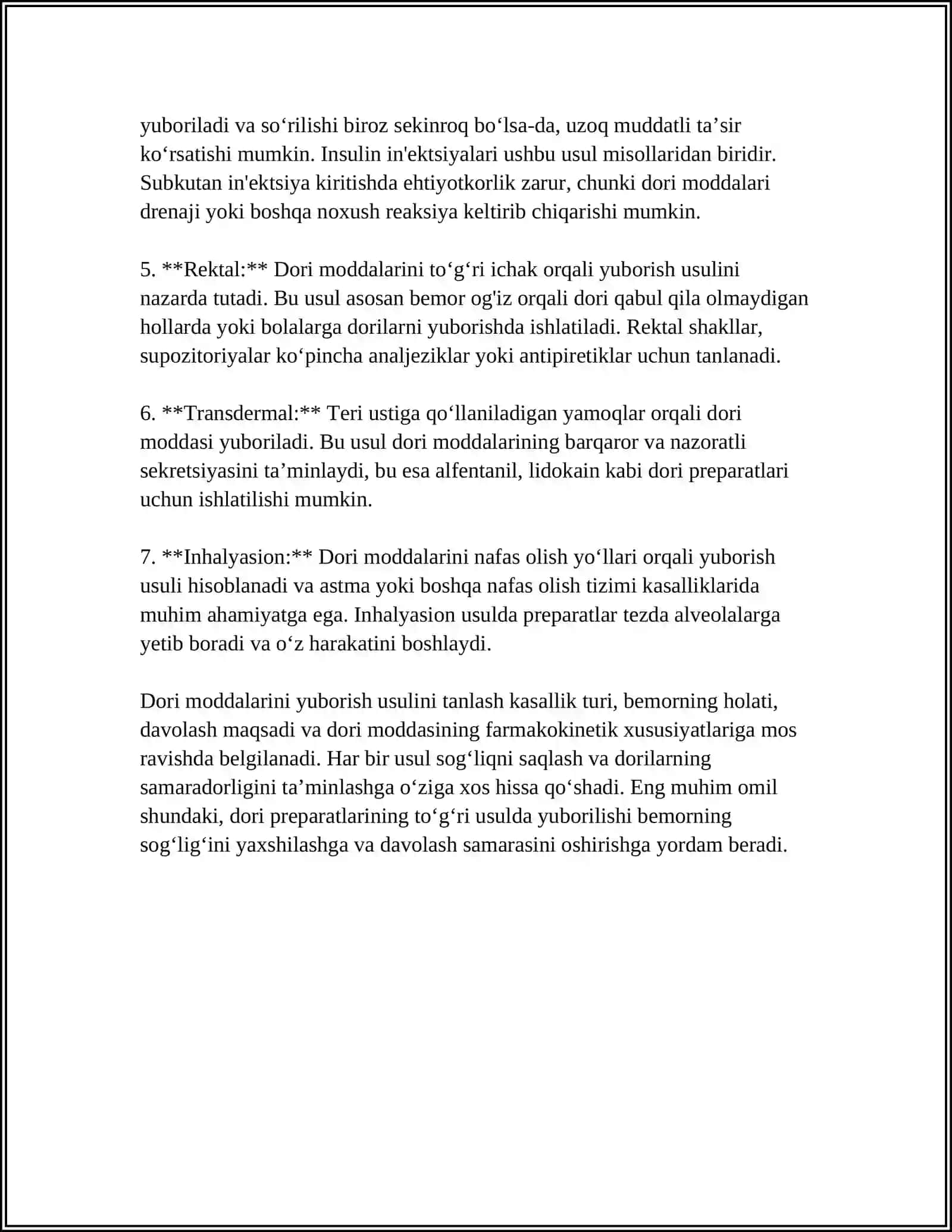 DORI MODDALARINI YUBORISH VA HAMSHIRALIK PARVARISHI 4