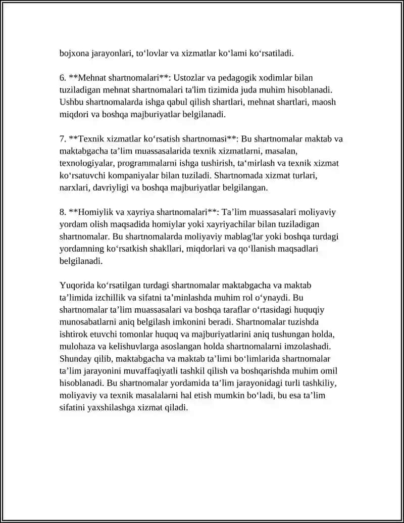 Shartnoma turlari (maktabgacha va maktab ta'limi bo'limida) 4