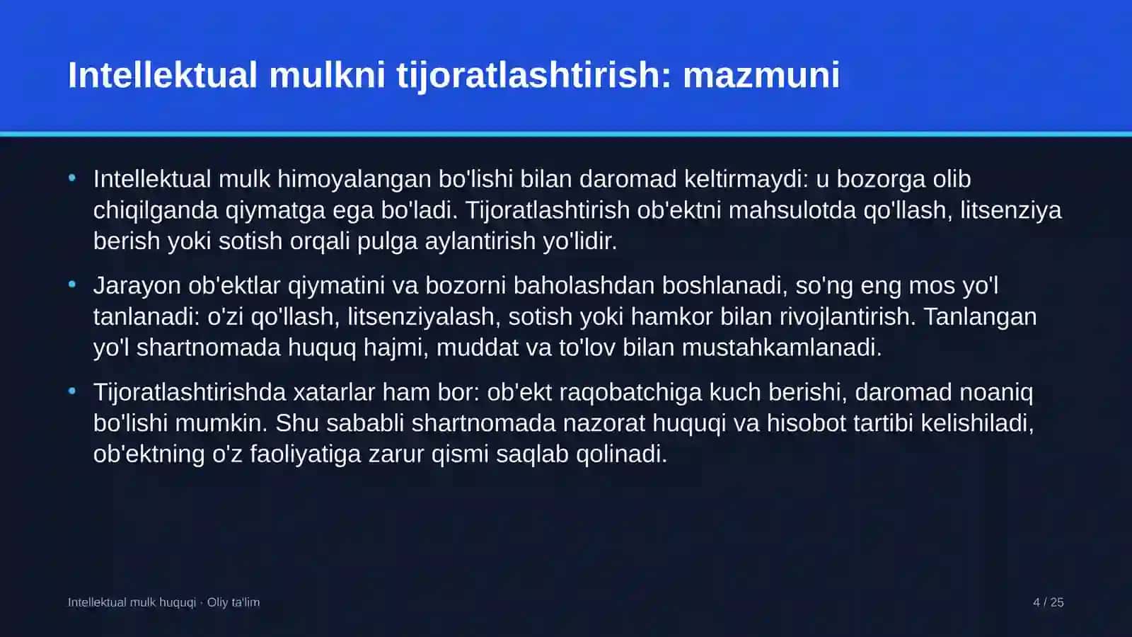 Intellektual Mulk Huquqi · Oliy Ta'līm 4