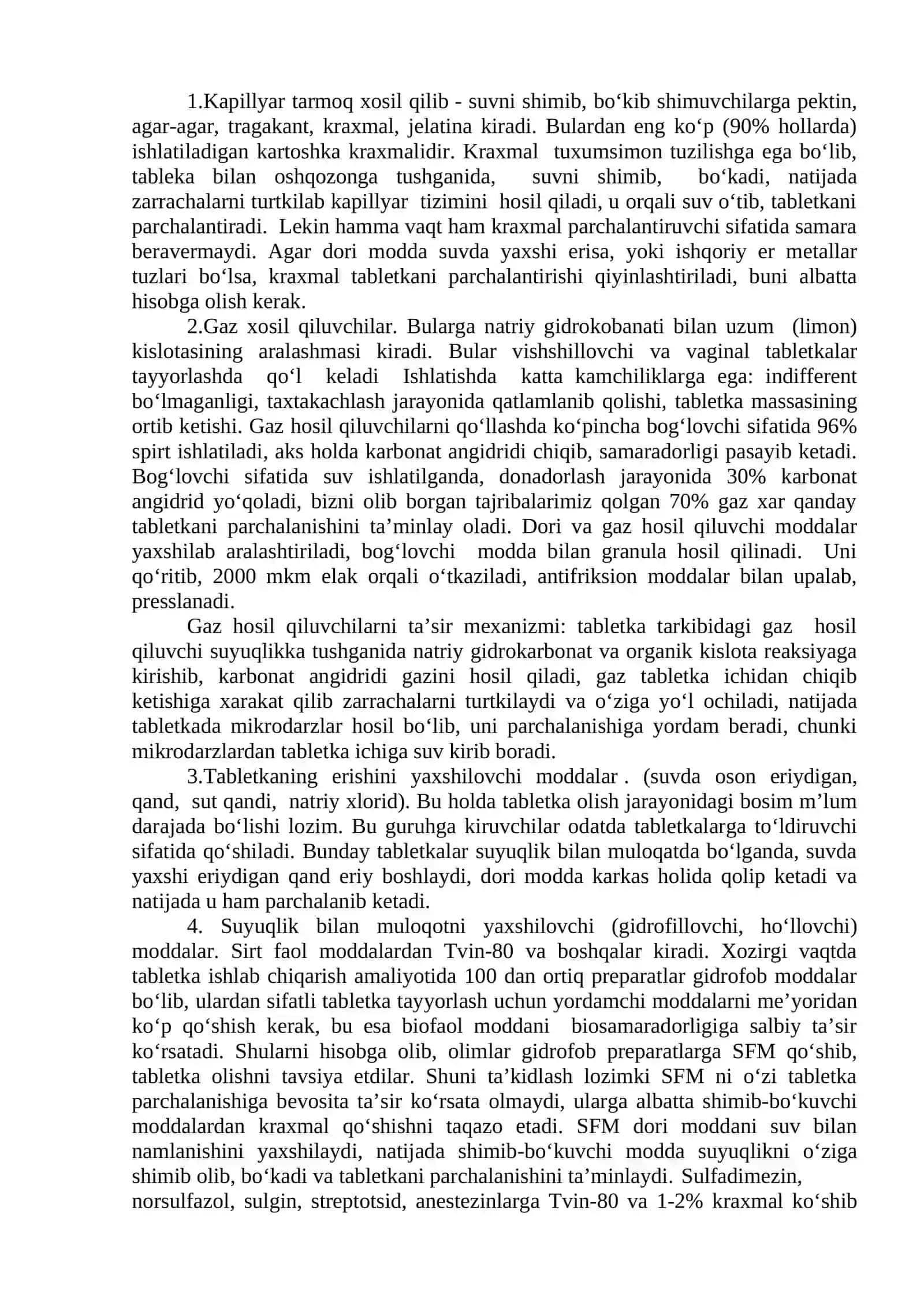 Farmatsevtik ishlab chiqarishda qattiq dori shakllarida ishlatiladigan yordamchi moddalar 4