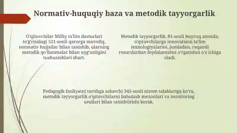 Milliy ta'lim tadbirlarini o'qituvchilarga tayyorlash 4
