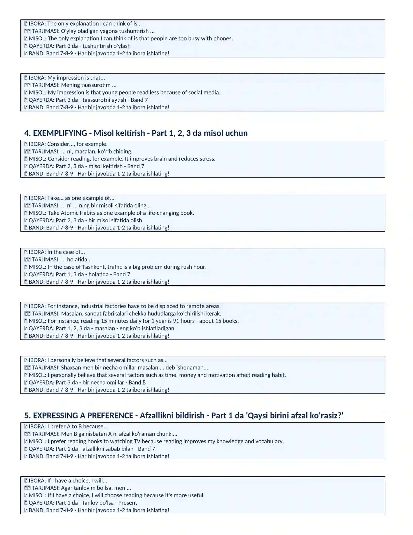 IELTS Speaking UCHUN FOYDALI IBORALAR 4
