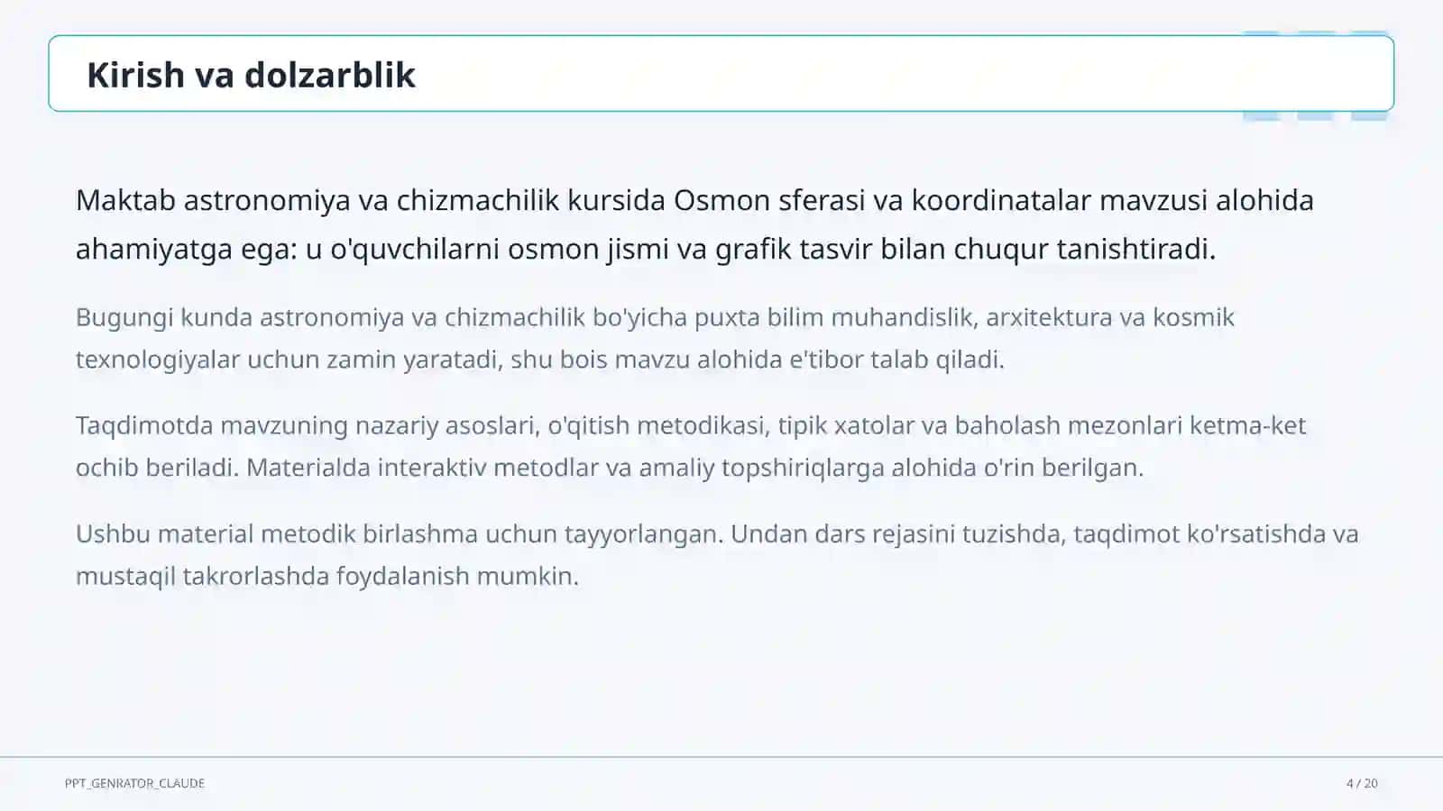 Osmon sferasi va koordinatalar (10-sinf) 4