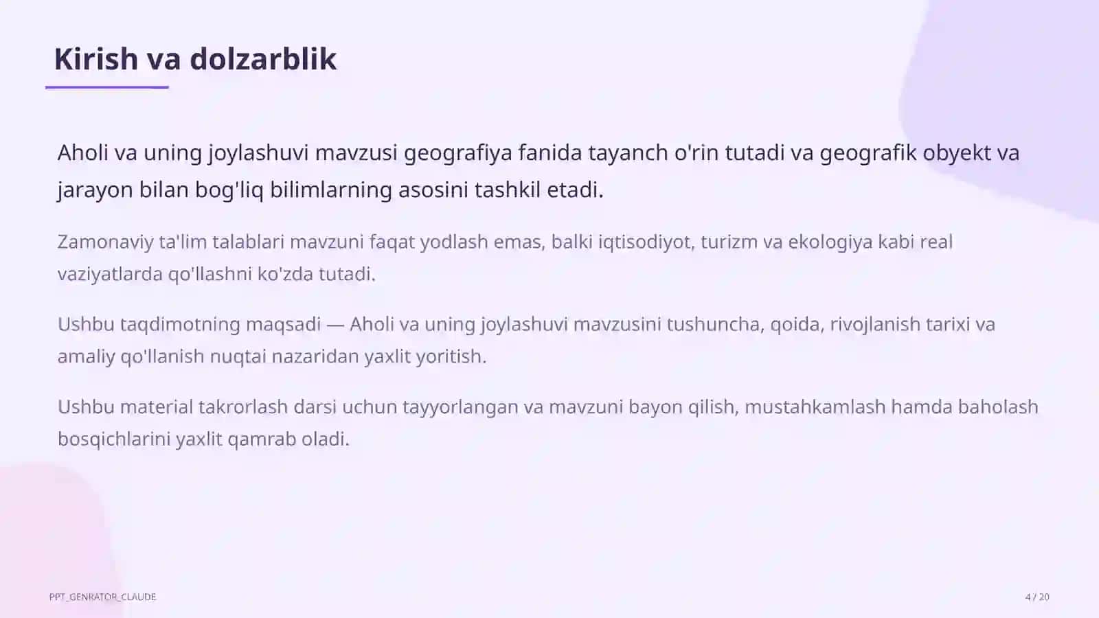 Aholi va uning joylashuvi (6-sinf) 4
