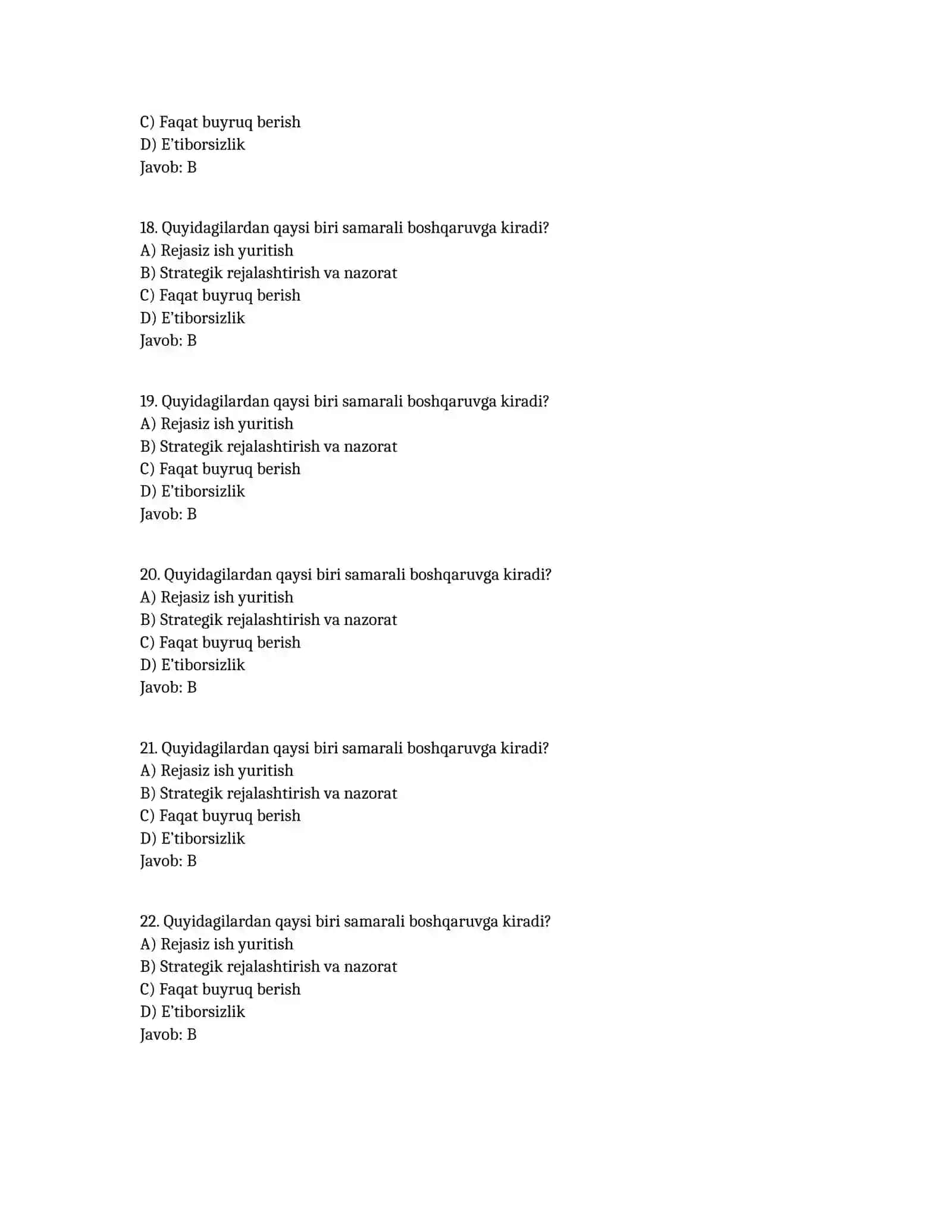 Kelajak Markazi Direktorlari uchun 400 ta Test (Javoblari bilan) 4