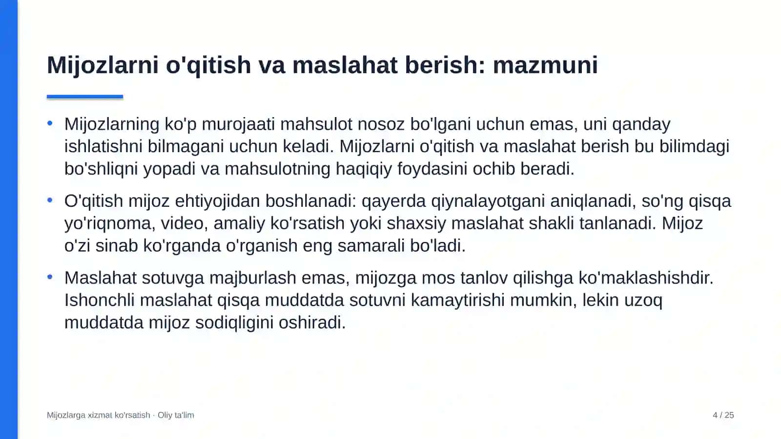 bandlikka ko'maklashish markazlarida mijozlarni o'qitish va maslahat berish 6356 4