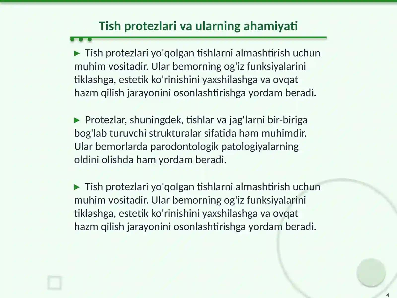 Parodontologik patologiyaga ega va tish protezlaridan foydalanuvchi bemorlarda og'iz gigiyenasi ususiyatlari va protezli stomatitlarning profilaktikasi 4