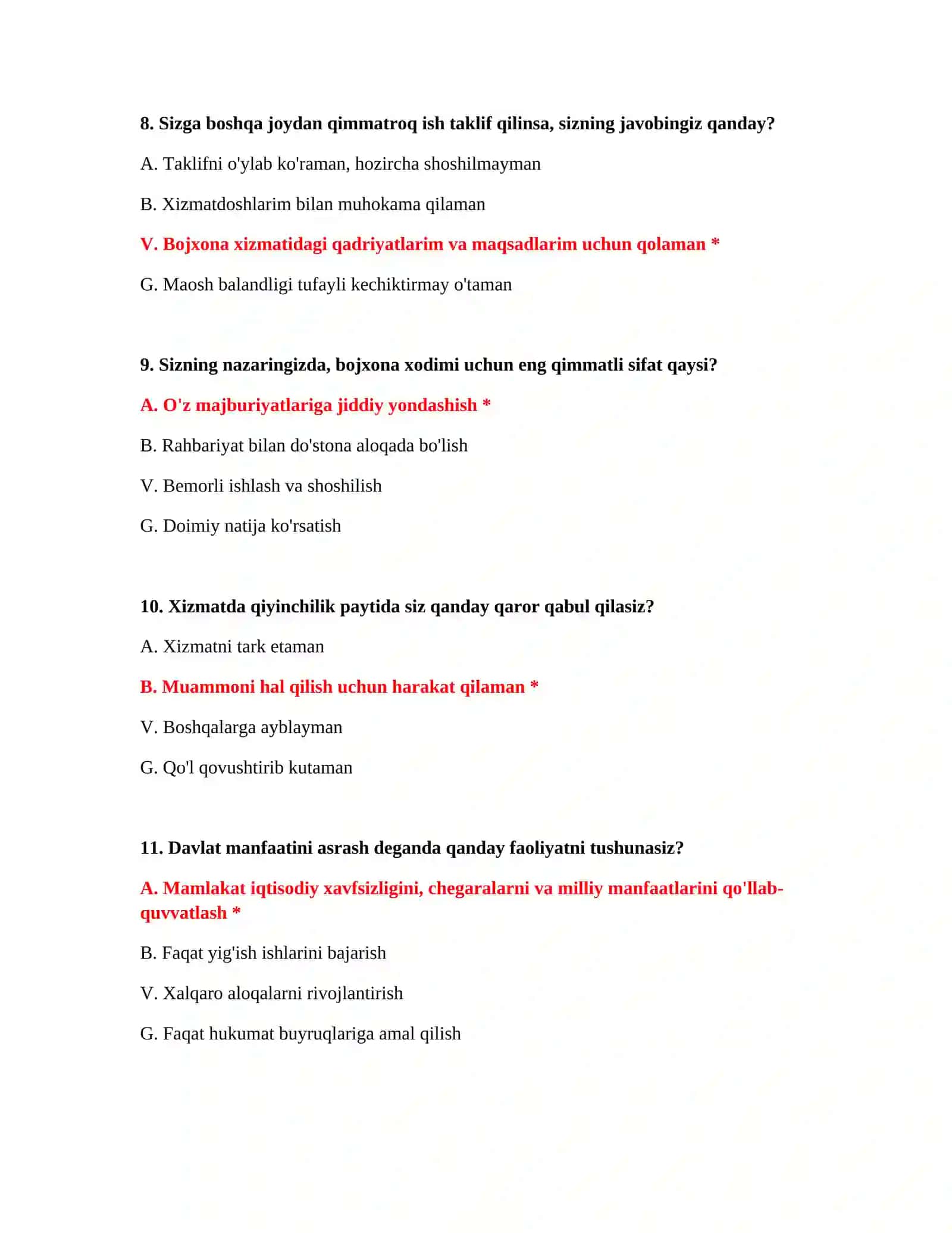 Bojxona deklaratsiyasi test savollari 4