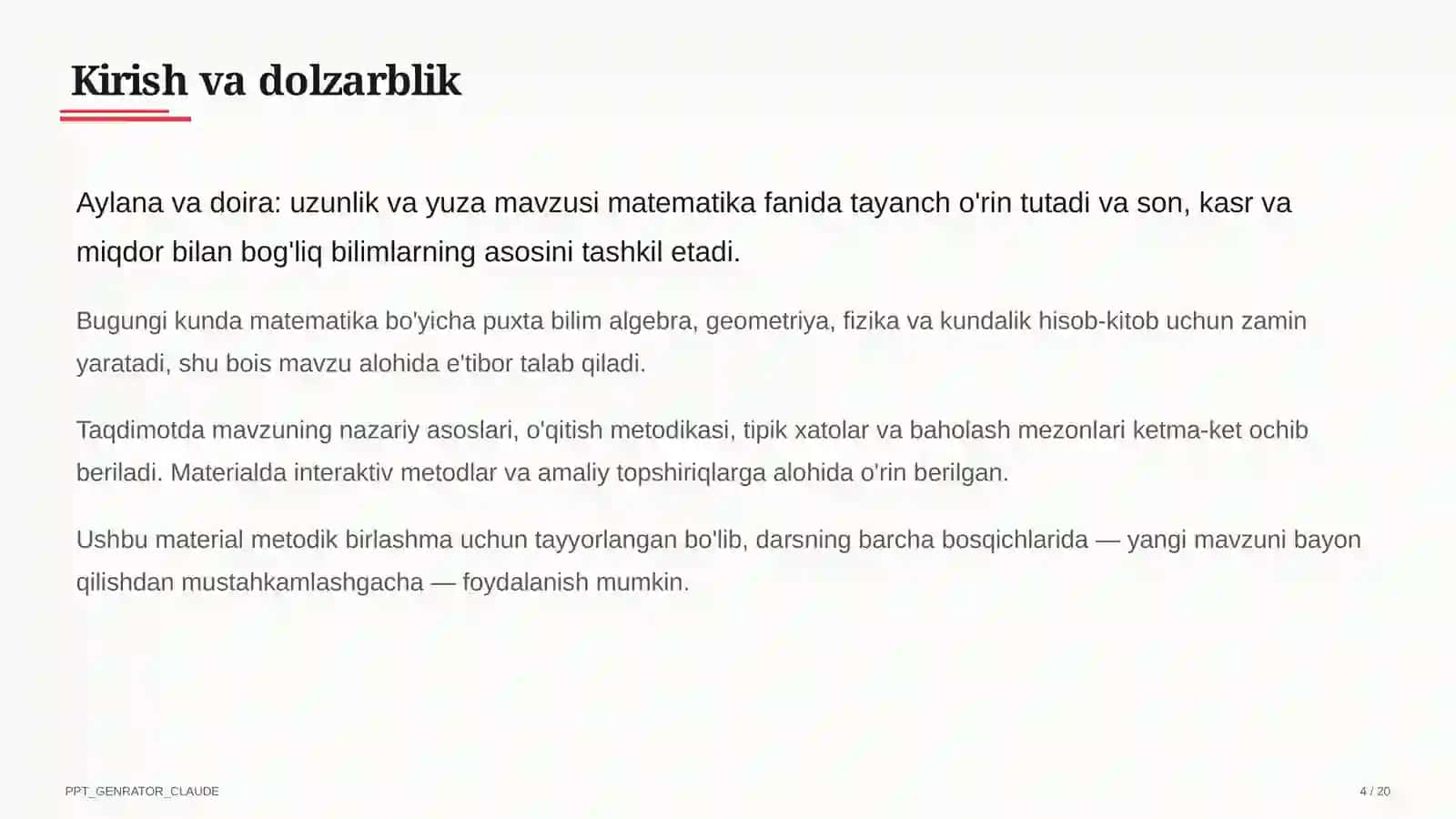 Aylana va doira: uzunlik va yuza (6-sinf) 4