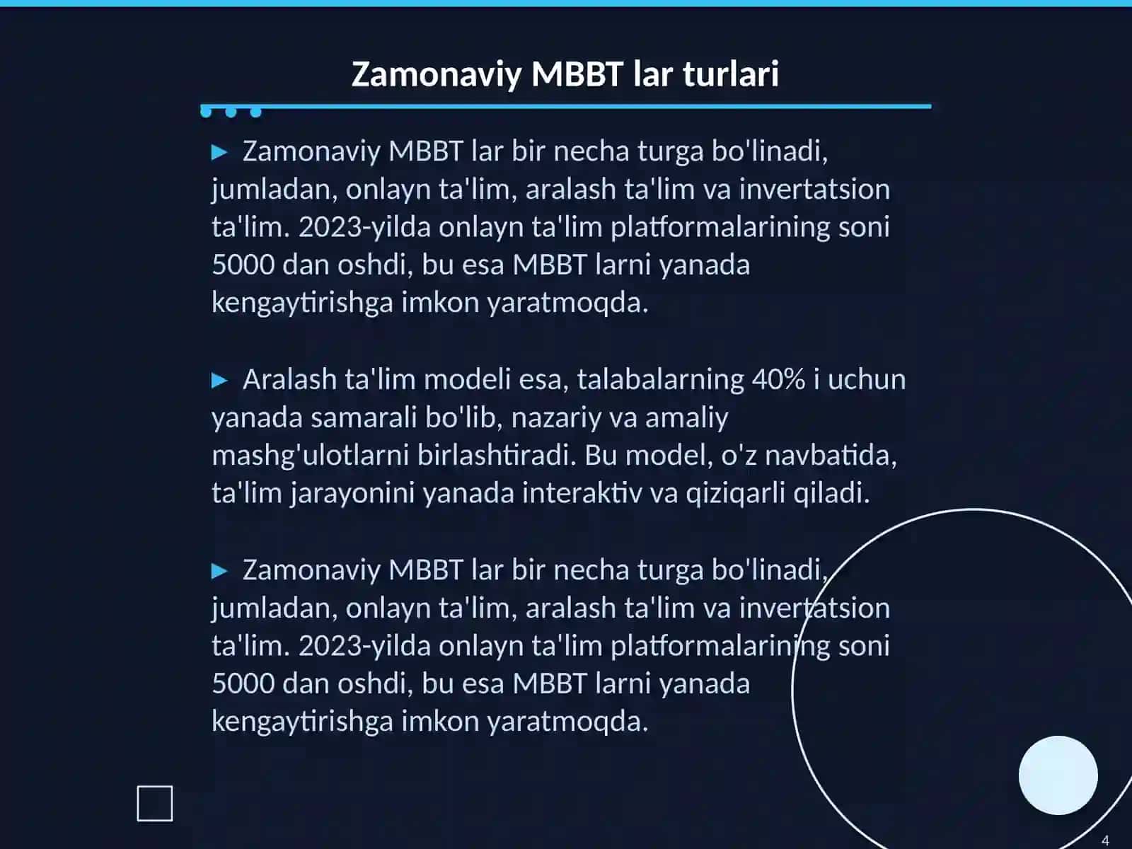 Zamonaviy MBBT lar statistikasi asosida texnologik tendentsiyalar va rivojlanish yoʻnalishlari 4