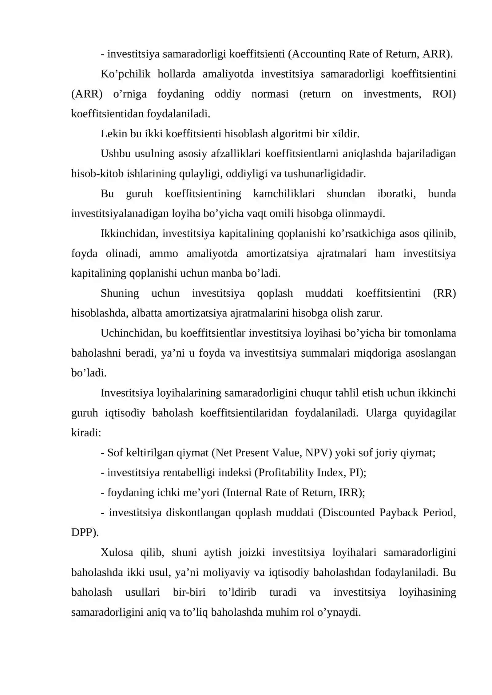 Invеstitsiya lоyixalarining mоliyaviy va iqtisоdiy samaradоrligini bahоlash 4