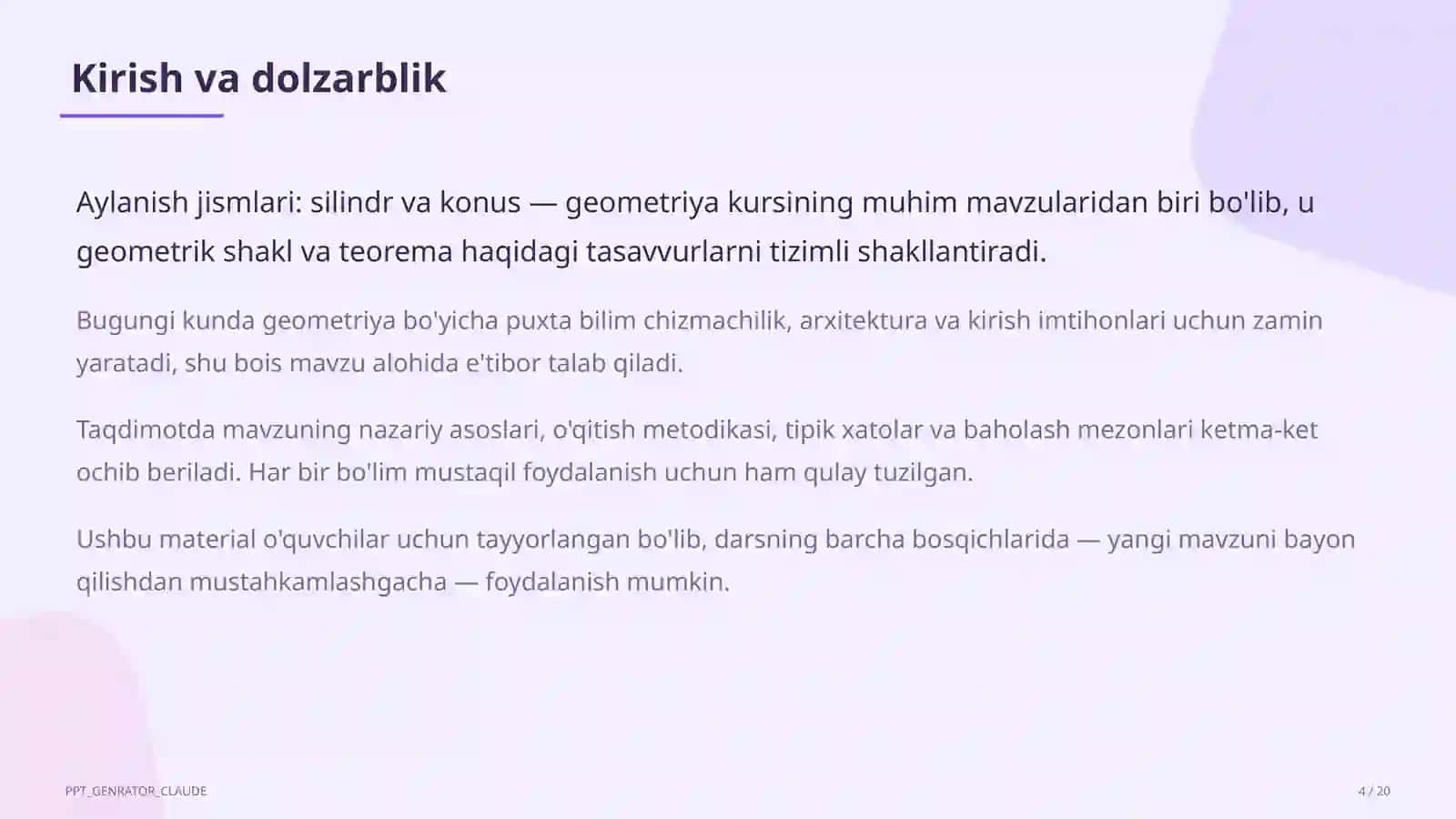 Aylanish jismlari: silindr va konus (11-sinf) 4