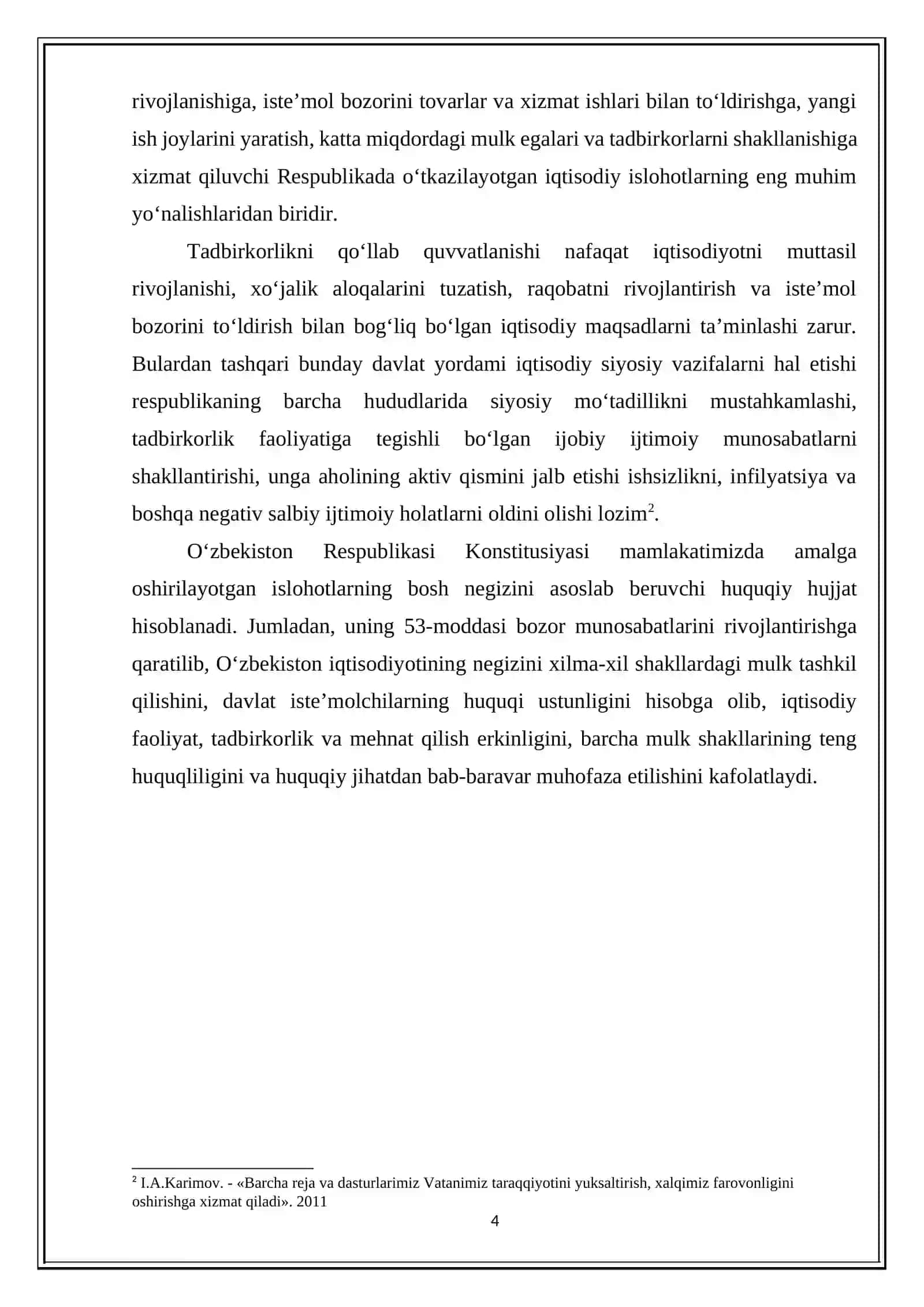 “TADBIRKORLIK FAOLIYATI UNING TURLARI VA ASOSIY BELGILARI” MAVZUSIDAGI KURS ISHI 4