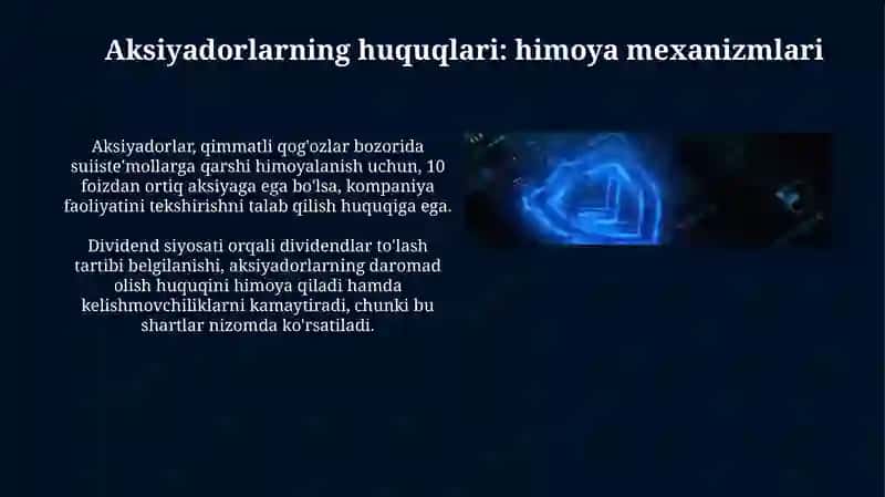 Korporativ munosabatlar ishtirokchilari huquq va manfaatlarini himoya qilish 4