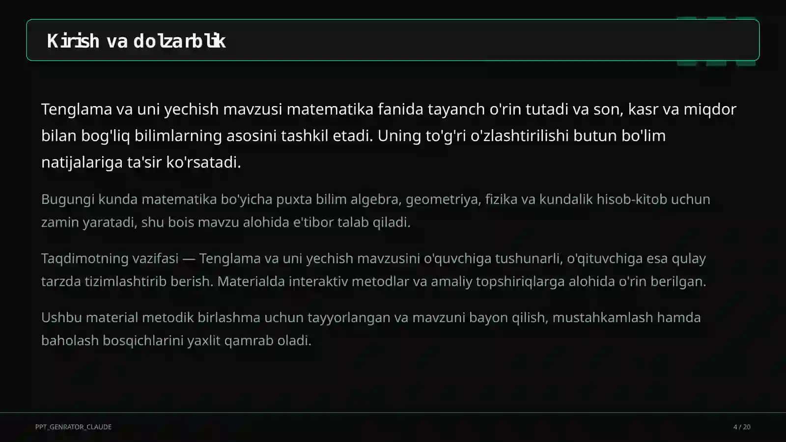Tenglama va uni yechish (5-sinf) 4